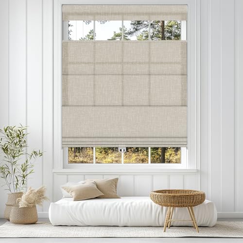 Sulugood Light Filtering Top Down Bottom Up Cordless Roman Shades for Window,Darking Fabric Lift Roman Blinds,UV Protection Window Blinds,Light-Filtering-Beige,30