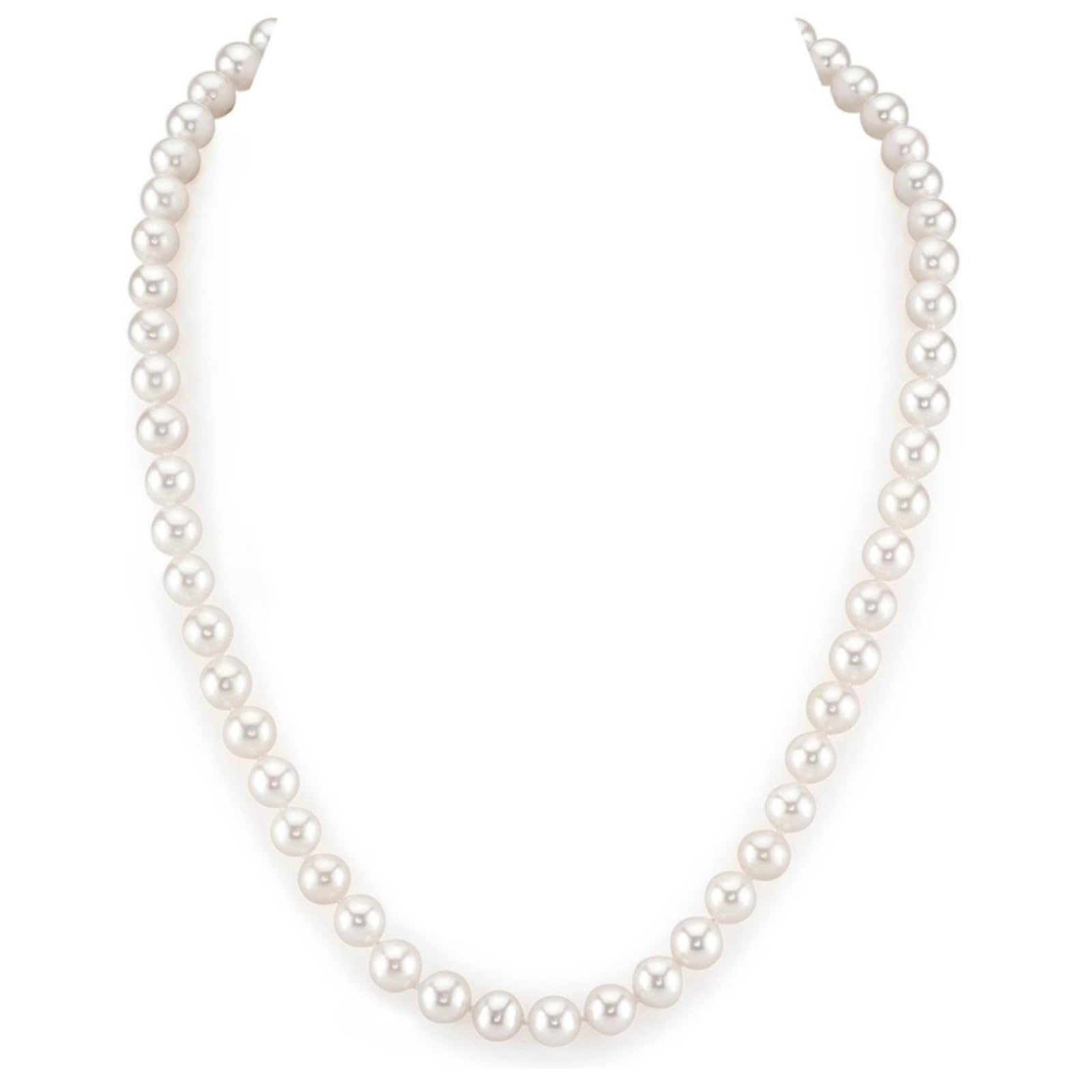 The Pearl Source 14K Gold 6.5-7.0mm AAAA Quality Round White Freshwater Cultured Pearl Necklace for Women in 16"-36" Lengths