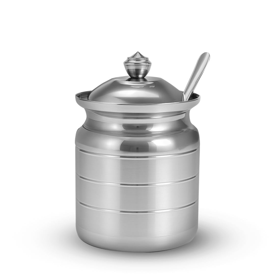 Wonderchef Ambrosia Premium Stainless-Steel Ghee Pot with Spoon & Lid, 500 ml, Tight SS Lid, Rust-Resistant & Durable Material, Ghee Storage for Kitchen, Multi-Purpose Use, Silver, 1-Yr Warranty