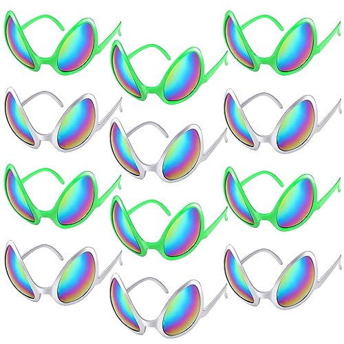 Bencailor Alien Glasses with Lenses Funny Alien Sunglasses Bulk for Cosplay Costume Accessories Carnival Mardi Gras Party Favor(Bright Colors 12 Pack)