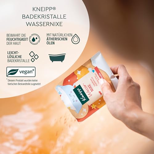 Kneipp Badekristalle Wassernixe - Badezusatz mit natürlichen Extrakten aus Lotusblume und Drachenfrucht entführt dich in eine Unterwasserwelt mit korallfarbenem Wasser & blumig-fruchtigem Duft - 60g