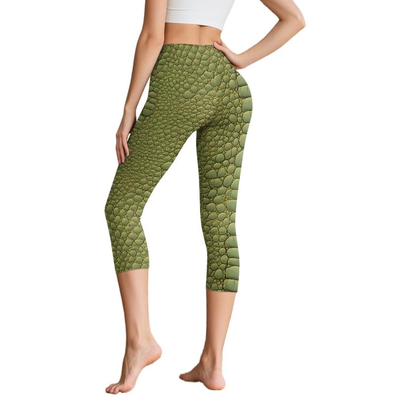 Irisjudy High Waist Capri Leggings Women Crocodile Skin Workout Capri Yoga Pants with Pocket Peony Flower Plus Size Capris2