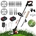 Tagliabordi a Batteria 24V Decespugliatore Elettrico con Batteria 3 Ah e Caricatore, con 3 Tipi di Lame, Decespugliatore Elettrico Batteria 90° Testata Regolabile e Maniglia Telescopica