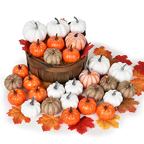Artiflr 78Pcs Artificial Pumpkins Maple Harvest Fall Decoration, 28Pcs Fall Pumpkins And 50Pcs Maple Leaves For Autumn Thanksgiving Harvest Home Decor #TOP17