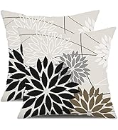 Black Brown Dahlia Pillow Covers 18x18 Inch Set of 2 White Gray Flower Throw Pillows Farmhouse Ou...