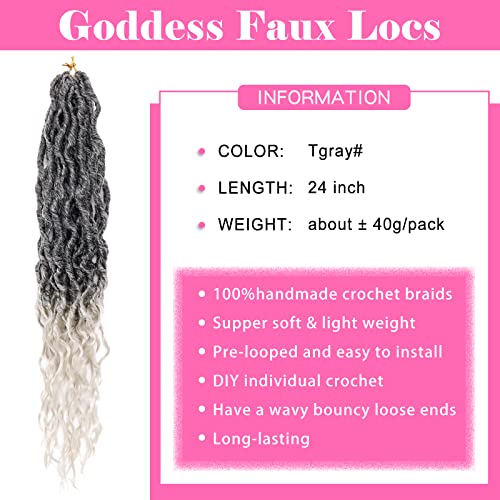 7 Packs Faux Locs Crochet Hair For Women, New Soft Locs Crochet Braid Pre Looped Goddess Locs Crochet Hair Boho Locs Crochet Braids With Curly Ends Synthetic Braiding Hair Extensions (16Inch, Tgray#) #TOP1