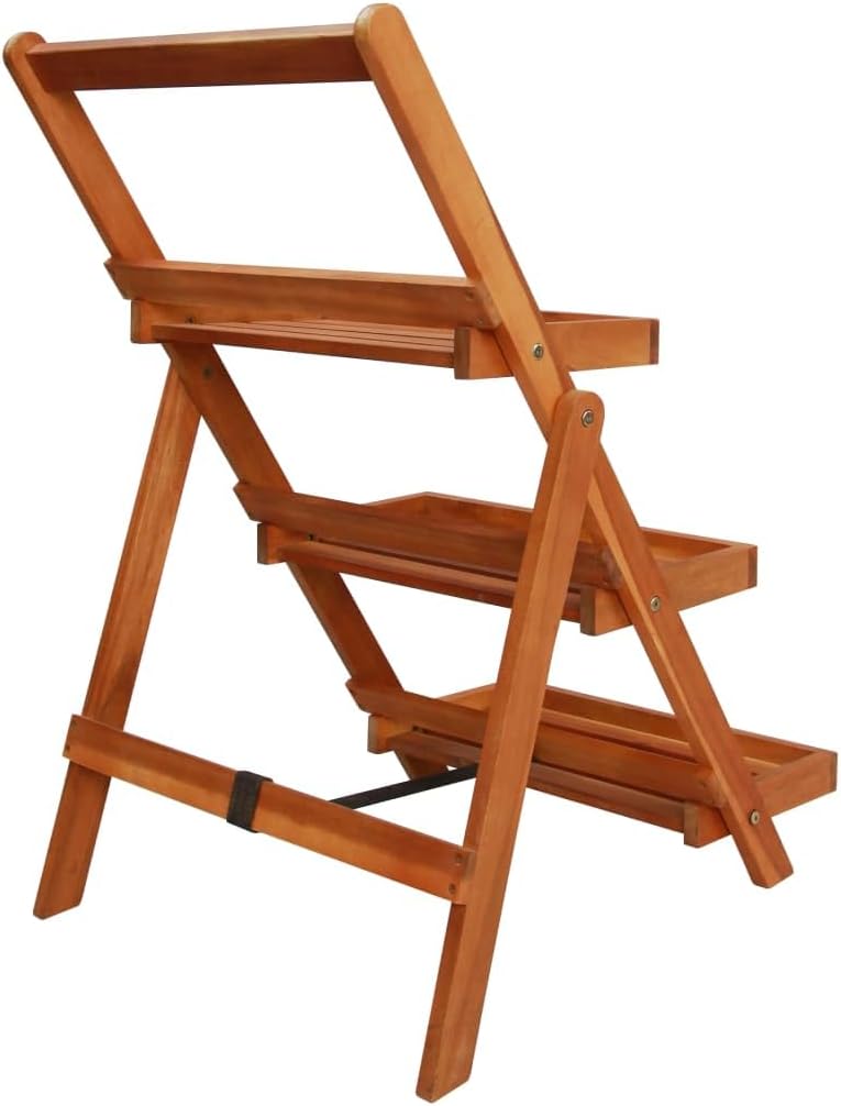 vidaXL 3-Tier Acacia Wood Plant Stand - Foldable, Compact Indoor/Outdoor Display Rack for Plants and Decorative Items - Brown