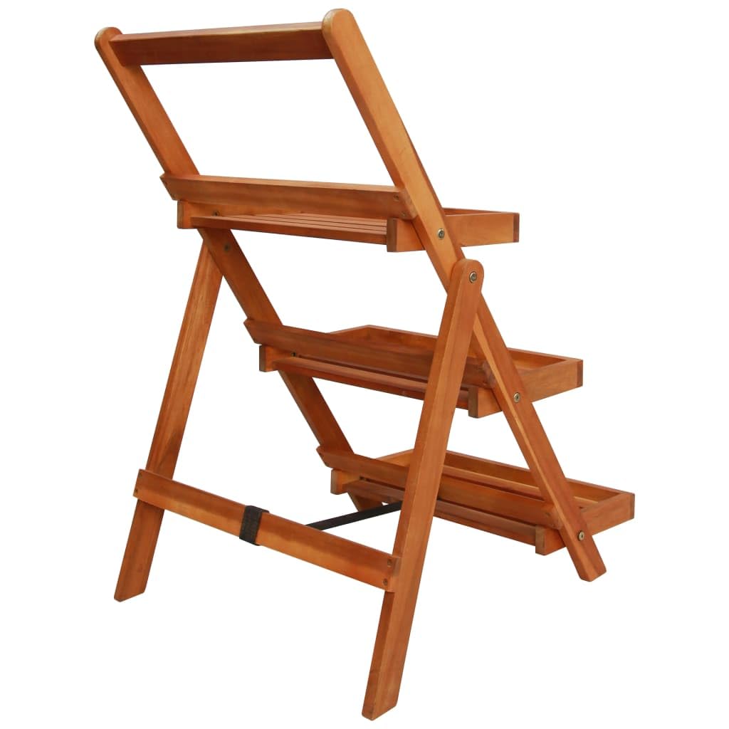 Pflanzenständer Holz 3 Stufen - Blumenständer Klappbar aus Akazie Massivholz, Pflanzentreppe für Wohnzimmer und Balkon, Robustes Blumenregal Braun, 50 x 63 x 80 cm