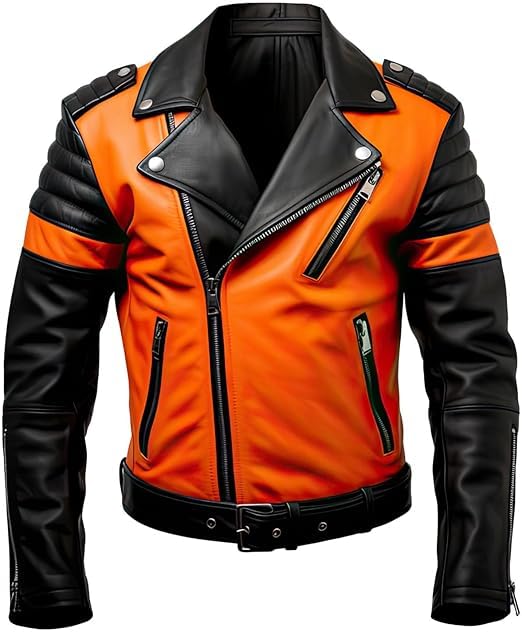 Mens Brando Leather Biker Jacket, Asymmetrical Leather Jacket Men, Leather Biker Jacket for Men