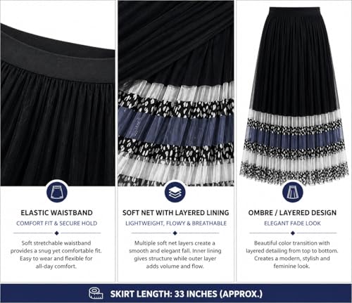 Image of THANYA'S BOUTIQUE Women's Korean Style Midi Skirt | Lightweight Flowy Net Fabric | 33 Inches (Approx) | Pleated Elegant A-Line Flare Skirt | Imported Wear & Casual Outfit for Women & Girls