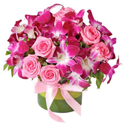 IFG's Beautiful Arrangement of Pink and Purple Orchids, Roses, 15 pcs Fresh Flowers - Same Day Delivery-image-29