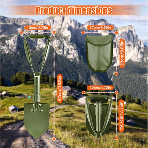 Camping Shovel, 18.5'' Digging Shovel Portable Ergonomic High Carbon Steel Folding Shovel for All Occasions Outdoor Camping Hiking Garden (Green/Silver) - Image 2