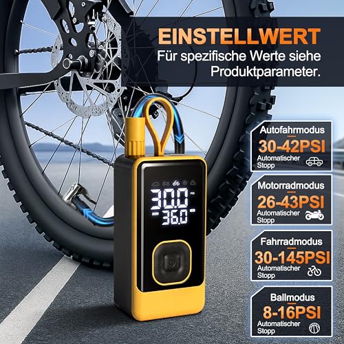 Mxcasoxz Tragbare Elektrische Luftpumpe, 150 PSI/10,3 Bar Akku Fahrradpumpe – Ansicht 6