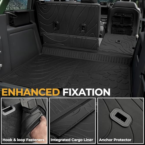 Image of Floor Mats for Ford Bronco 2021-2026, All Weather Floor Mats Trunk Cargo Liner with Backrest Protectors and Door Sill Guards Accessories, Full Coverage Set (Fit 4 Door Models)