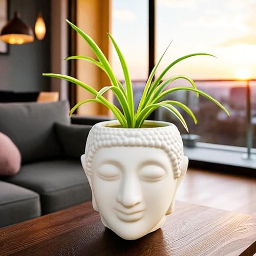 Image of Bianco Buddha Pot Plastic White Flower Pot /Plant Pots for Home Decor, Washroom and Office Decor (Set of 1)