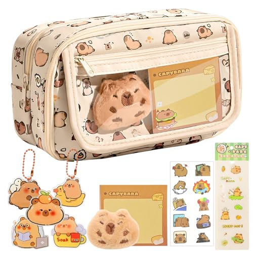 nplaseta Capybara Trousse à Crayons Multicouche de Grande capacité avec Porte-clés et Broche...