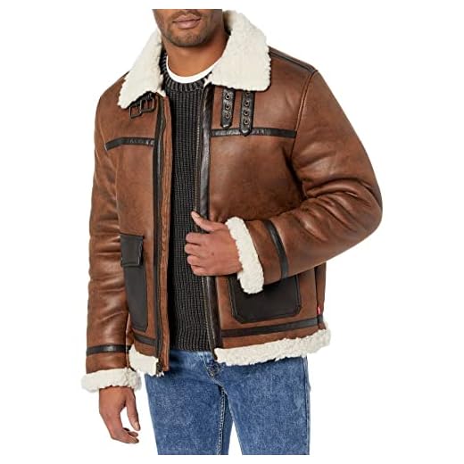 Levi's Jaqueta masculina de aviador artificial de pele sintética, marrom, 2GG, Marrom, XX-Large