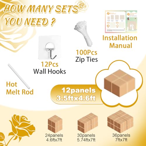 Image of Artificial Flower Wall Backdrop Panels Black Gold 5ftx3.74ft White Rose Halloween Backdrop 3D Floral Wall for Valentine's Day Party Event Photoshoot Background Decorations