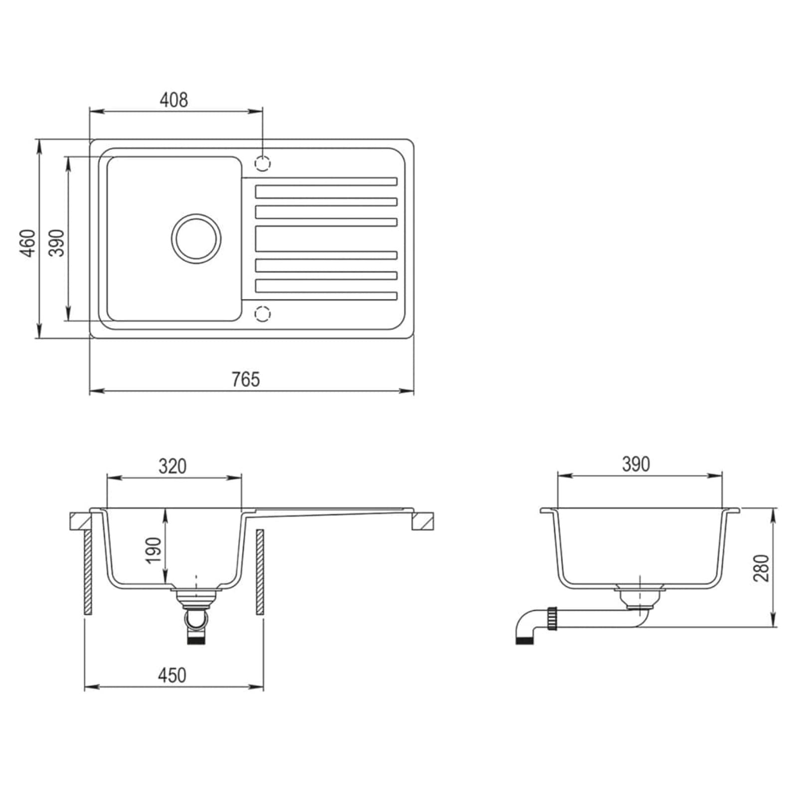 Fregadero Reversible Gris de Granito de una cubeta con escurridor, Fregadero Bajo Encimera, Picas De Cocina, Fregadero Encimera