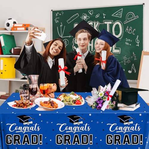 Image of 2026 Graduation Decorations,Congrats Grad Tablecloth 2pcs White Navy Blue Class of 2026 Table Covers Rectangle for Graduation Party Supplies,108x54inch(Blue)