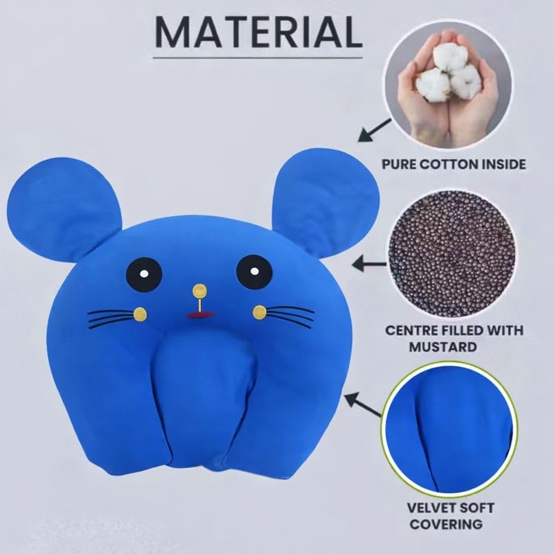 Image of Baby Pillow Combo Set for Newborns & Infants | Toddler Pillow Head Support Cushions with Plush Side Rollers for 0-12 Months (Dark Blue)