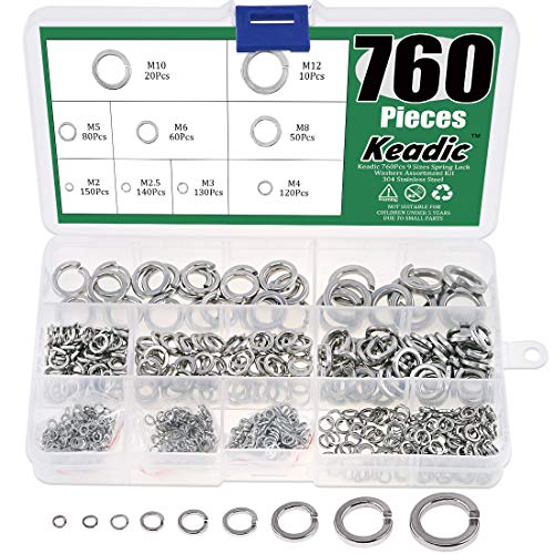 Keadic 760Pcs Spring Lock Washer Assortment Kit 304 Stainless Steel, 9 Sizes