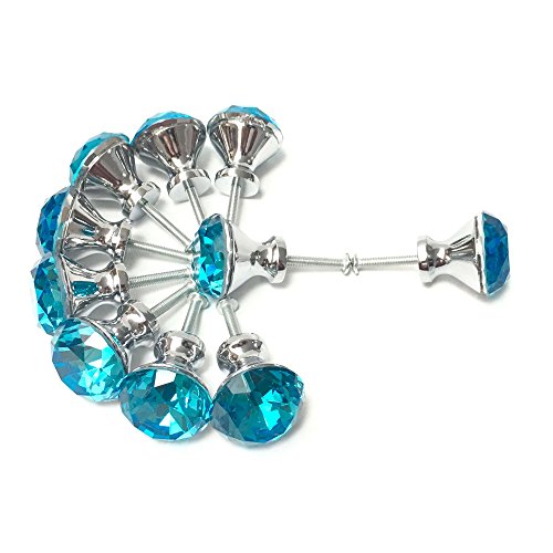 Anjuu 10 Pcs 30Mm Silver Plated Base Diamond Shape Crystal Glass Cabinet Knobs With Screws Drawer Knob Pull Handle Used For Kitchen, Dresser, Door, Cupboard (Azure) #TOP2