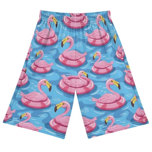 Flamingo Swimming Sleep Shorts Summer Pajama Shorts Elastic Waist Sleep Bottoms with Pockets 6-14 Years
