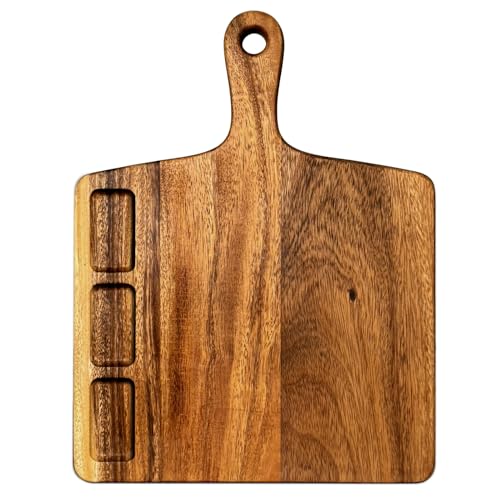 LUBAN Walnut Wood Cutting Board with 3 Compartments, Chopping Board with Handle for Meat, Charcuterie, Vegetables, Bread, Decorative Wooden Serving Board for Kitchen and Dining Room, 17x13x1 INCH