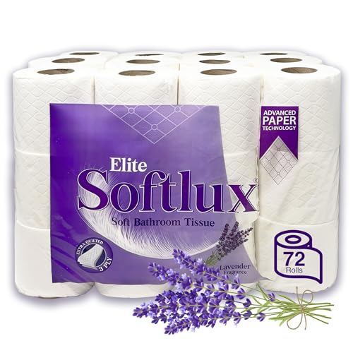 DHANZIPAK 3-Ply Luxury Quilted Toilet Paper, Lavender Fragrance, 72 Rolls, 145 Sheets per Roll
