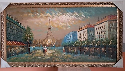 Quadro PARIGI Dipinto A MANO OLIO SU TELA CORNICE ORO 68X128 cm NR PAR 5