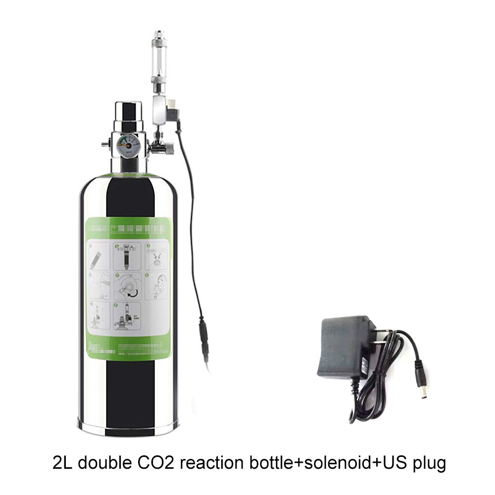 Blusea 1L/2L Aquarium CO2 Generator System Kit, CO2 Stainless Steel Cylinder Generator System with Solenoid Valve Carbon Dioxide Reactor Kit for Plants Aquarium