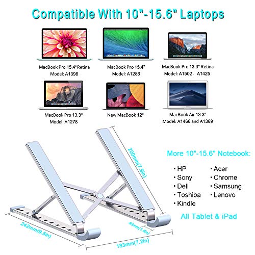 Image of Babacom Laptop Stand, Aluminum Portable Laptop Cooling Desk Holder, 9-Levels Adjustable Notebook Riser Mount, Ventilated Computer Stand, Compatible with MacBook Pro Air, iPad, Dell,10-15.6 inch Laptops