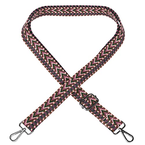 EAZY CASE - Verstellbarer Taschengurt, Ersatz Gurt für Handtaschen, Schulterriemen für Umhängetaschen, dünner Riemen für Taschen und Tragetaschen, DIY Taschenband, Zig Zag - Beere Pink Metal Silber