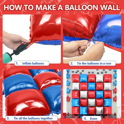 Image of 37Pcs Veteran Day Patriotic Party Decorations,Red White and Blue Square Foil Balloons Wall Decorations with 18 inch American Flag Star Balloons for Veteran Day Party Supplies