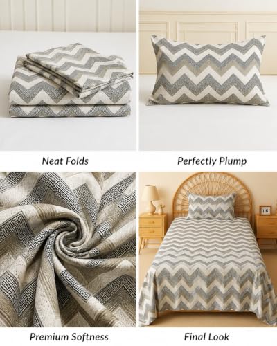 Image of VAS COLLECTIONS 240 TC Premium Cotton Single Bedsheet, Soft Breathable Comfortable Floral Printed Bed Sheet, Elegant Durable Bedding for Bedroom, Easy Care Single Bed Cover,60 x 90 Inches - Slate Grey