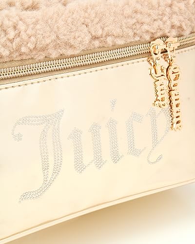Juicy Couture Gold Makeup Bag Cosmetics Organizer Travel Essentials Train Case Shiny Rhinestones Faux Shearling4