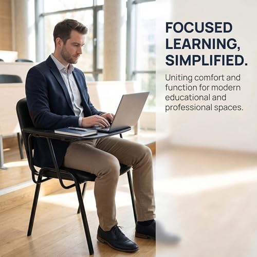 Image of HNY Black Tablet Arm Chairs Set of 15, PU Comfort Office Waiting Room Guest Nesting Stacking Chairs, Reception Chair with Flip-Up Table Conference Chair for School Classroom Training Meeting Room