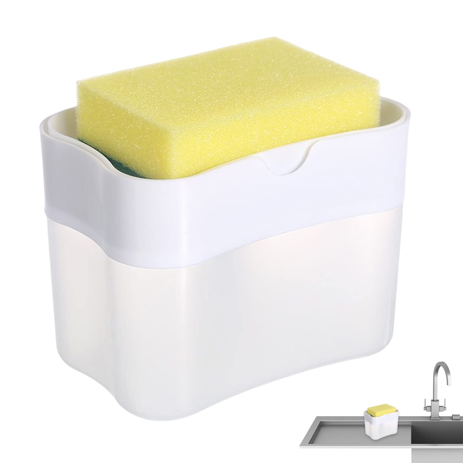 Dispenser di sapone in spugna - Dispenser di sapone per lavandino 2 in 1 con supporto per spugna - Supporto per spugna Lavandino detersivo per piatti Dispenser di sapone da banco Eubeisaqi