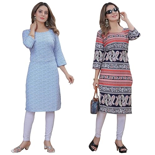 Image of Women's Multicolor Exclusive Casual Crepe Kurta||Pack of 2 Kurta||Kurta for Women