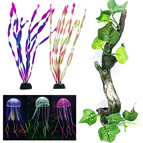 Cayway Plastique Plante Artificiel Aquarium, Branche de Coin de Reptile avec Ventouse, Artificiel Méduses, Plantes Aquatiques pour Aquarium Fish Tank Décorations, Terrarium Amphibian Lizard Snake