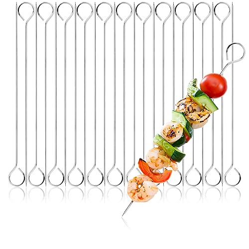 COM-FOUR® 24x Stainless Steel skewers - 24 cm Long Meat skewers - BBQ skewers for Meat Fish and Vegetables (24cm)