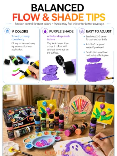 Crealinker Glow in the Dark Acrylic Paint, 10 Colors 2oz/60ml Bright Neon Glow Paint, Long Lasting Black Light Fluorescent Paints for Outdoor Rocks, Canvas, Wood, DIY Craft, Glass, Night Party Decor. — view 6