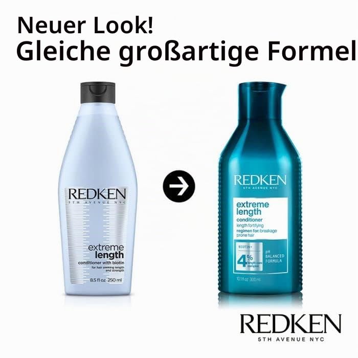 Redken Pflegeset für lange und starke Haare, Anti Haarbruch, Mit Biotin, Extreme Length 300 ml & Conditioner 300 ml