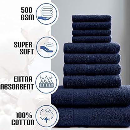 Lions Towels Family Bale Set - 10-teiliges 100% ägyptische Baumwolle, 4X Gesicht, 4X Hand, 2X Badetuch, Premium Qualität hoch wasserabsorbierendes Badzubehör, maschinenwaschbar, Marineblau, 544722 – Bild 5