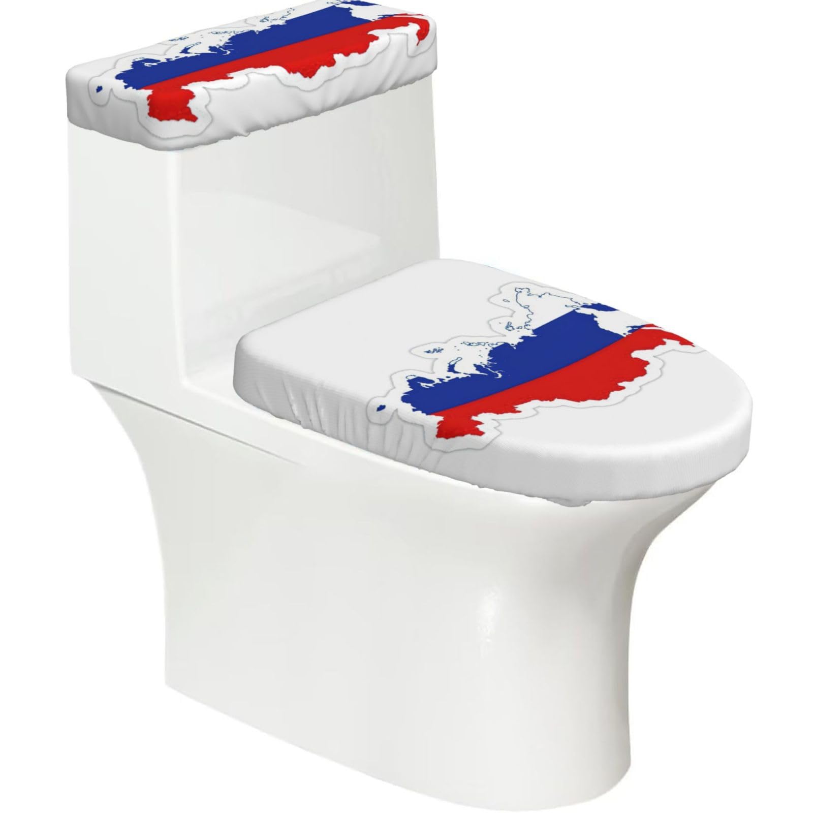 Russian Flag Map Print Toilet Lid Cover And Tank Lid Cover For Bathroom With Elastic Bottom, Bathroom Decoration