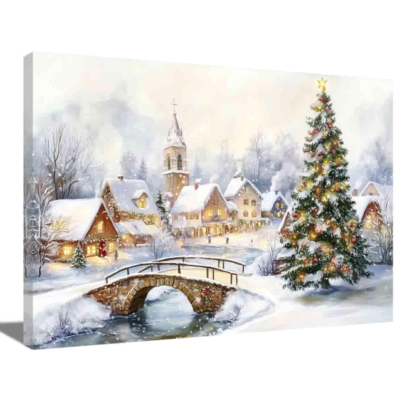 LMYSXAOZ Christmas Church Canvas Wall Art of the Nativity at Night Poster Winter Picture Christian Painting Xmas Decor (A,50x75cm)