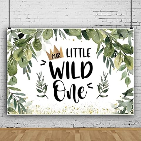 Bovlleetd 5x3ft Wild One Birthday Backdrop Eucalyptus Olive Leaves Background Gold Sparkling Birthday Party Banner for Cake Table Decoration for Baby 1st Birthday Supplies Cover