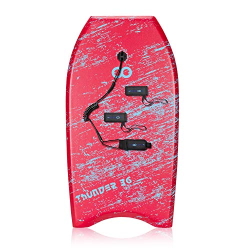 Image of WOOWAVE Bodyboard 33-inch /36-inch /41-inch Super Lightweight Body Board with Coiled Wrist Leash, Swim Fin Tethers, EPS Core and Slick Bottom, Perfect Surfing for Kids Teens and Adults(36 inch, Red)