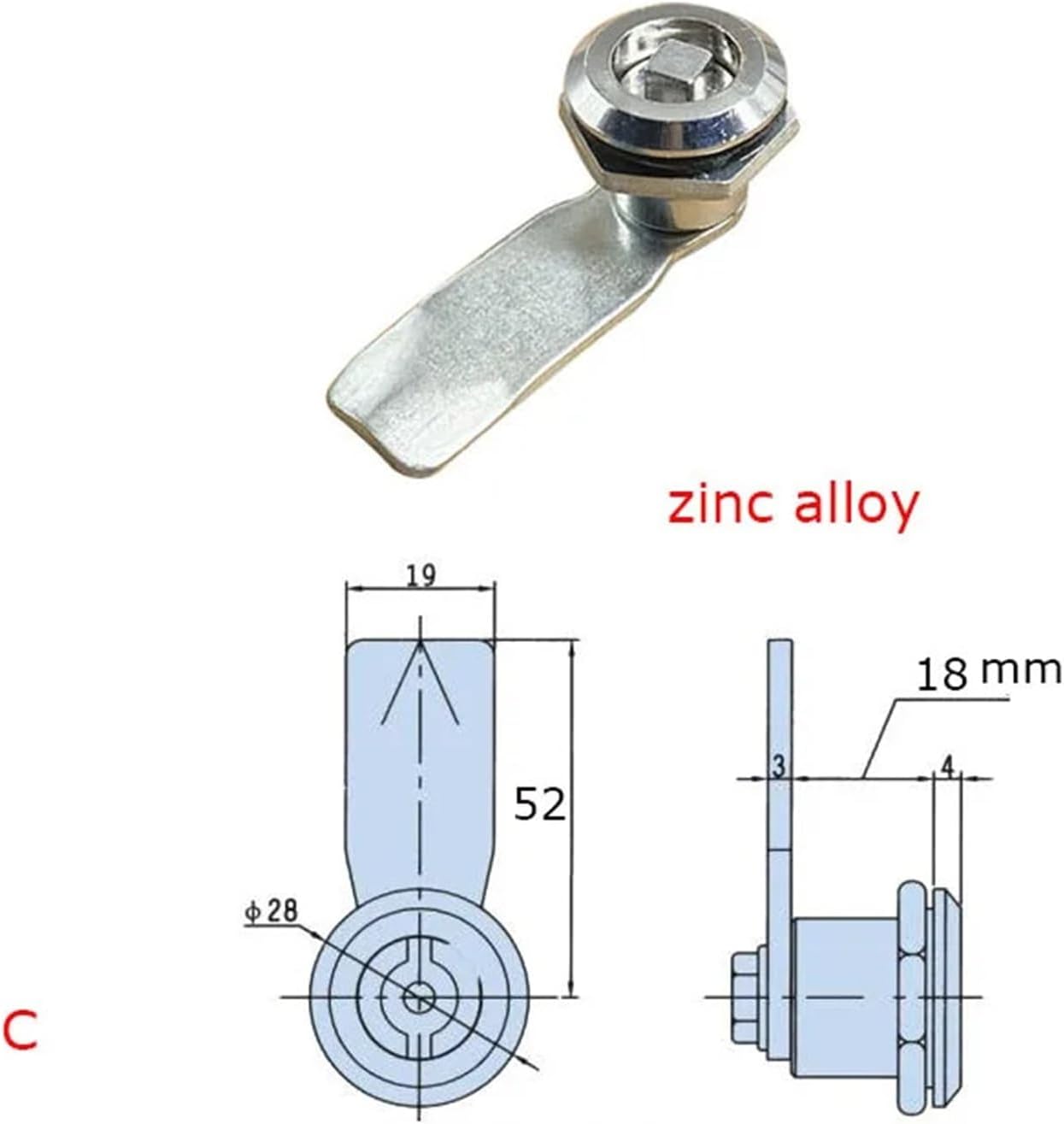 Cam Door Lock Cylinder Switch Control Turning Tongue Hardware 1Pcs(C zinc Alloy)